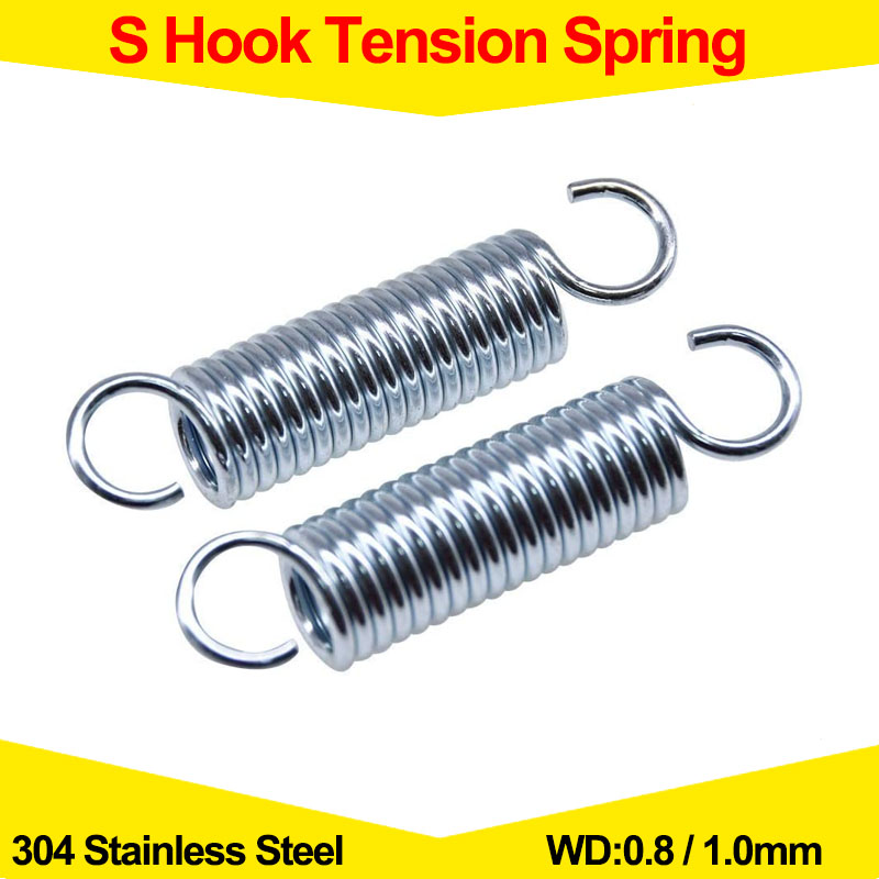 304 Stainless Steel S Hook Pullback Tension Spring Cylindroid Helical Coil Extension Springs Wire Diameter0.8mm 1.0mm