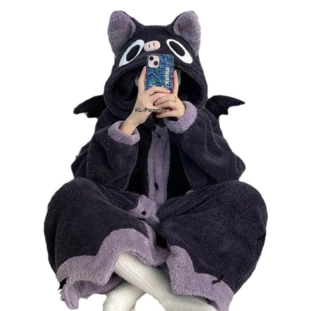 漫画バットぬいぐるみパジャマローブアニメフランネルネグリジェ冬長袖ナイトドレスハロウィンパーティー吸血鬼コスプレ衣装