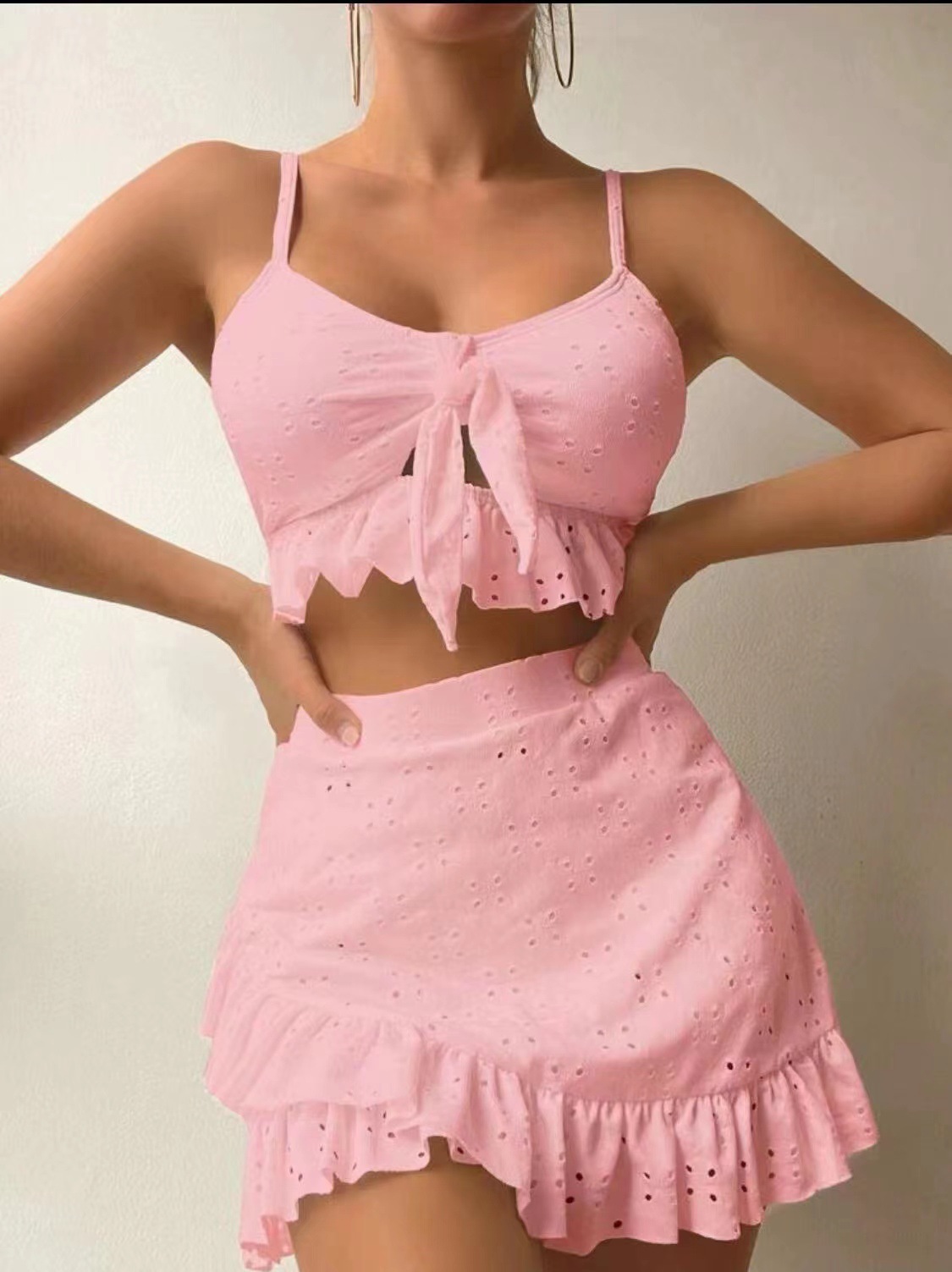 ビキニ swimsuits 女性のための 2026 体を抱き締めるスカート水着スリーピース水着ネクタイビーチビキニセット女性の水泳服