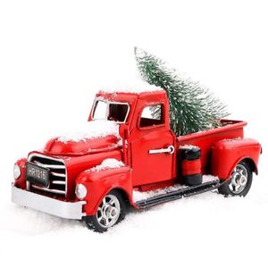 雪景色 金属製工芸品 レトロな子供のおもちゃ クリスマスデコレーション ギフト 赤いトラックの模型 ミニクリスマスツリー
