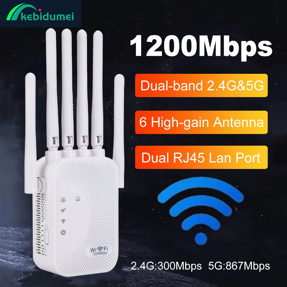 Kebidumei 1200/300Mbps Wifi リピーターアンプ 2.4G 5G ネットワークエキスパンダーレンジエクステンダー WiFi 信号ブースターワイヤレス Wi-Fi ルーター
