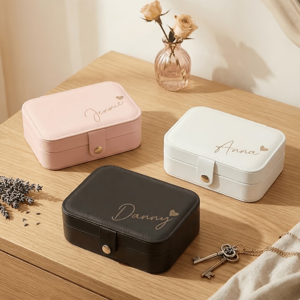 Custom Leather Jewelry Box for Women Personalized Engravable Gift Case Small Vintage Travel Ring Earring Organizer Holder