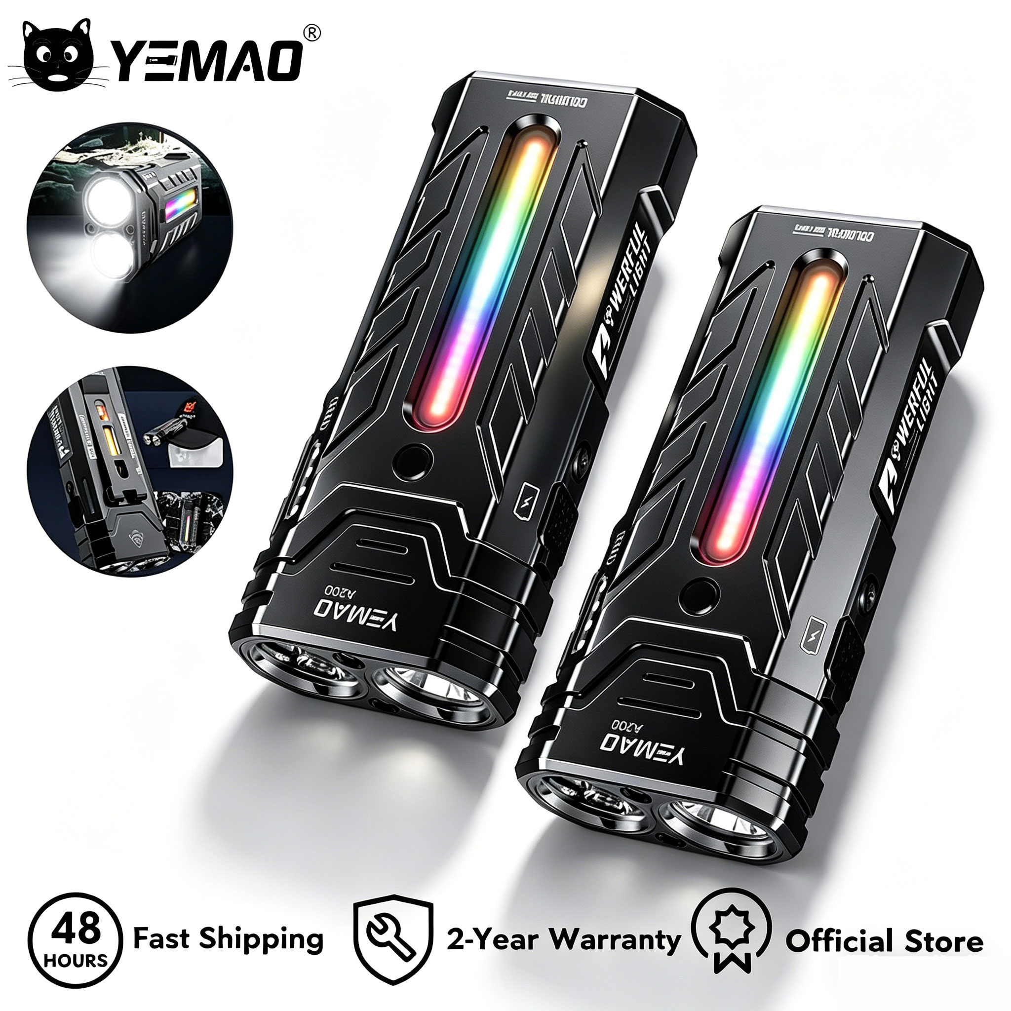 5200LM 革新的な多機能ポータブル RGB LED 懐中電灯磁気戦術的なトーチハイキングキャンプ冒険屋外