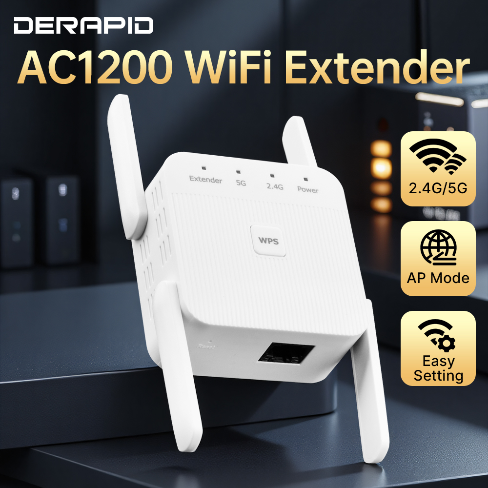 AC1200 WiFi リピーター 1200Mbps デュアルバンド 2.4G/5GHZ ワイヤレスリピーターブースター信号増幅器カバレッジ 9800ft² WPS セットアップ