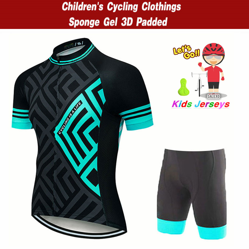 キッズ夏サイクリングジャージセット蛍光グリーン子供 Mallot Ciclismo 半袖少年少女サイクリングウェアサイクリング服