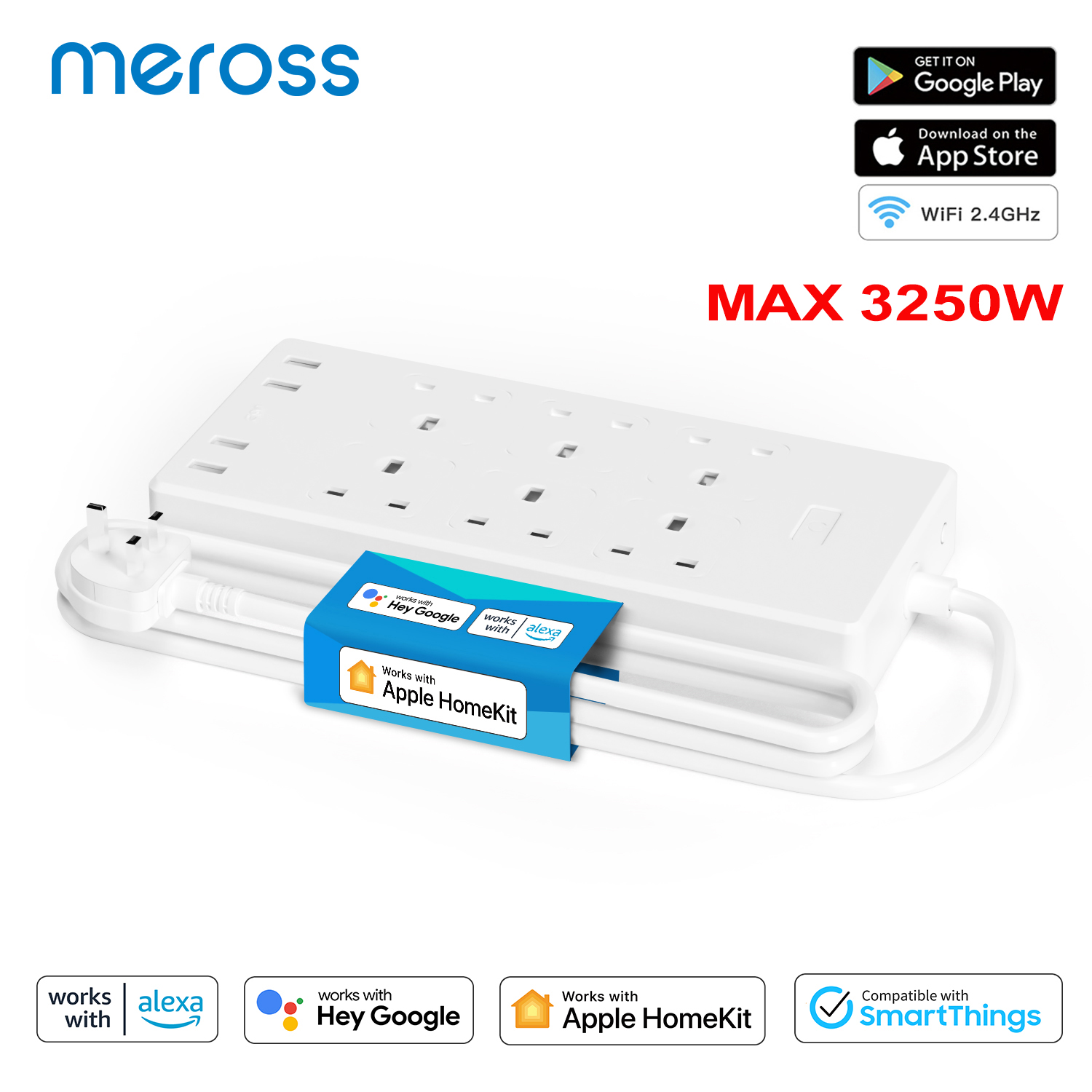 Meross HomeKit スマート サージ プロテクター WiFi 電源タップ UK プラグ 6 ソケット 4 USB 複数コンセント拡張サポート Alexa Google