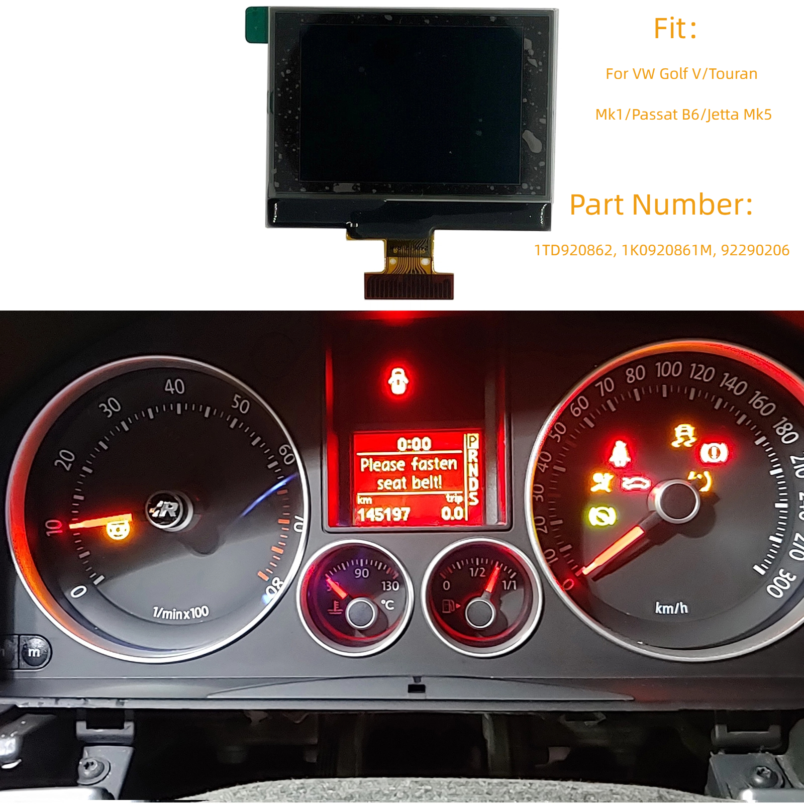1pc ダッシュボード Lcd 表示画面 1TD920862 92290206 VW ゴルフ V/トゥーラン Mk1/パサート B6/ジェッタ Mk5 車クラスター計器パネル