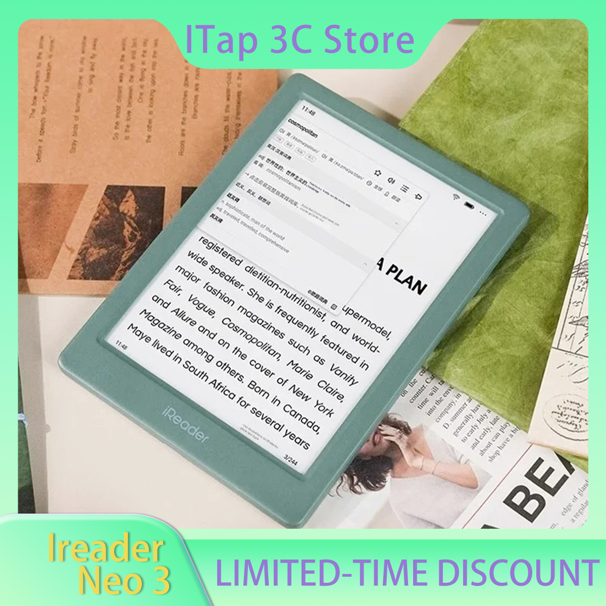IReader Neo 3 E‑Ink Reader 6 インチ Carta 1300 Eye Protection 2 64GB 1800mAh 長いバッテリー寿命 AI スマート電子ブック (小説、コミック用)