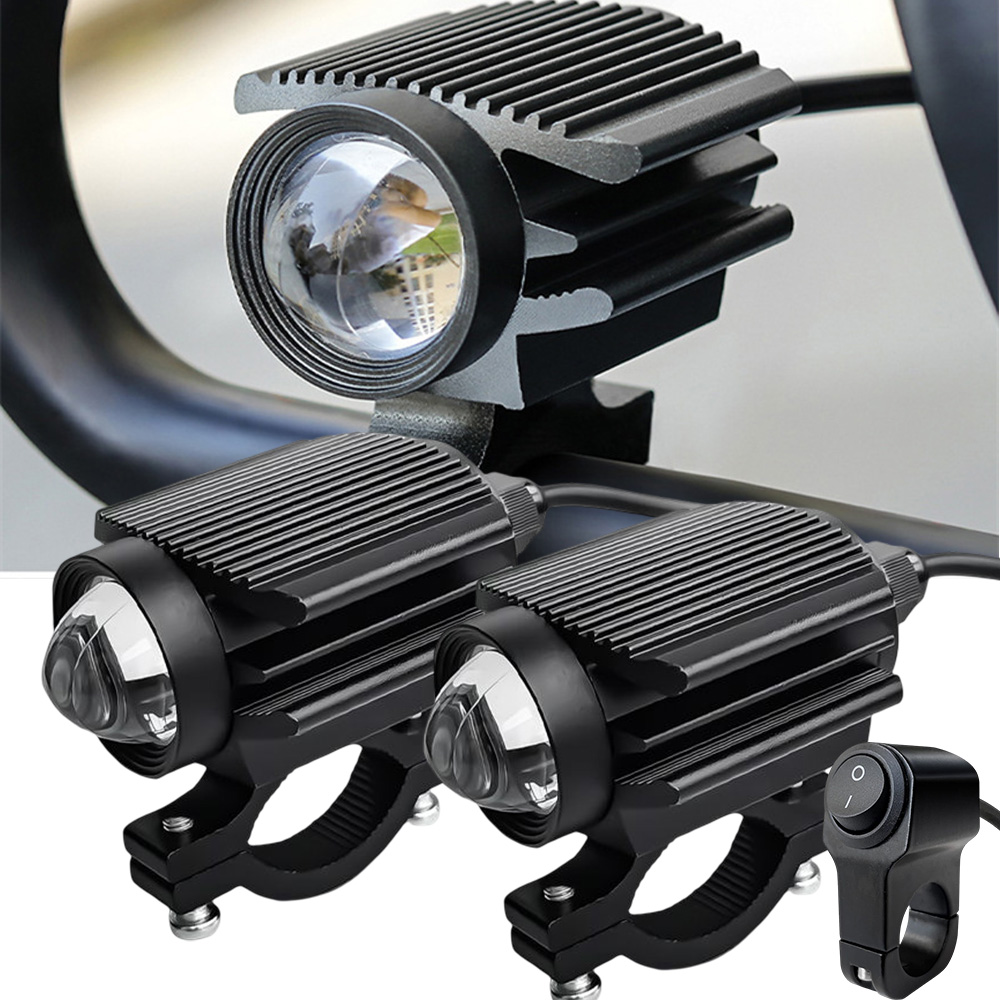 12V 追加 Led ヘッドライトオートバイフォグランプランプ補助スポットライトレンズ高/低/ストロボ長距離フロントライト
