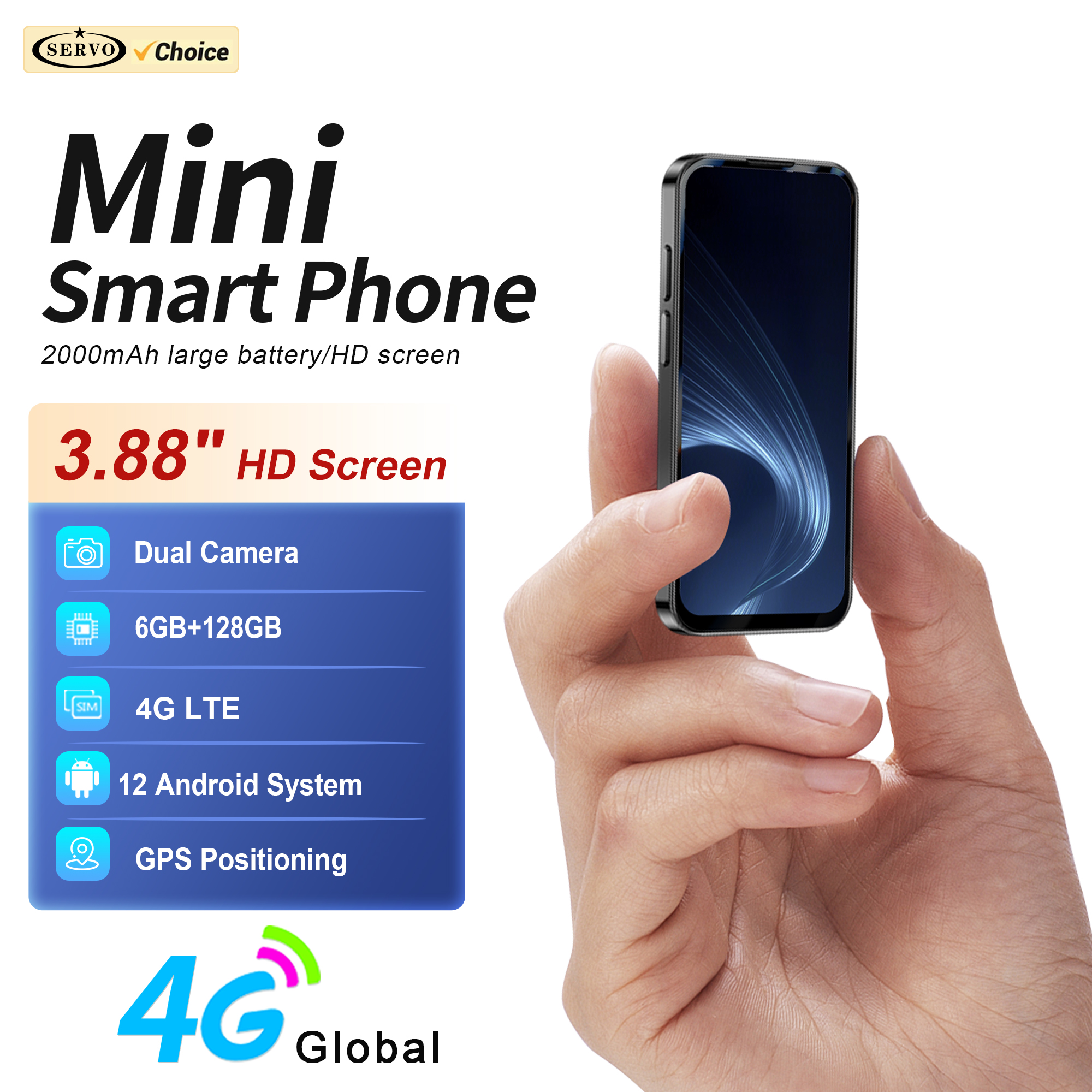 SERVO 19PRO 4G LTE ミニスマートフォン Android 12 システム 3/4/6GB 32/64//128GB Play ストア WiFi Face ID 小型スマートフォン 2SIM スタンバイ