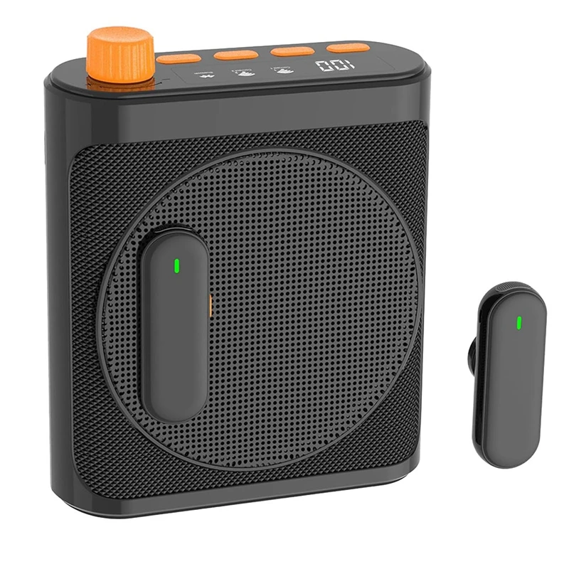 ワイヤレスラベリアマイクポータブルメガホン音声アンプ2マイク付き、充電式スピーカー教室、会議、スピーチ用