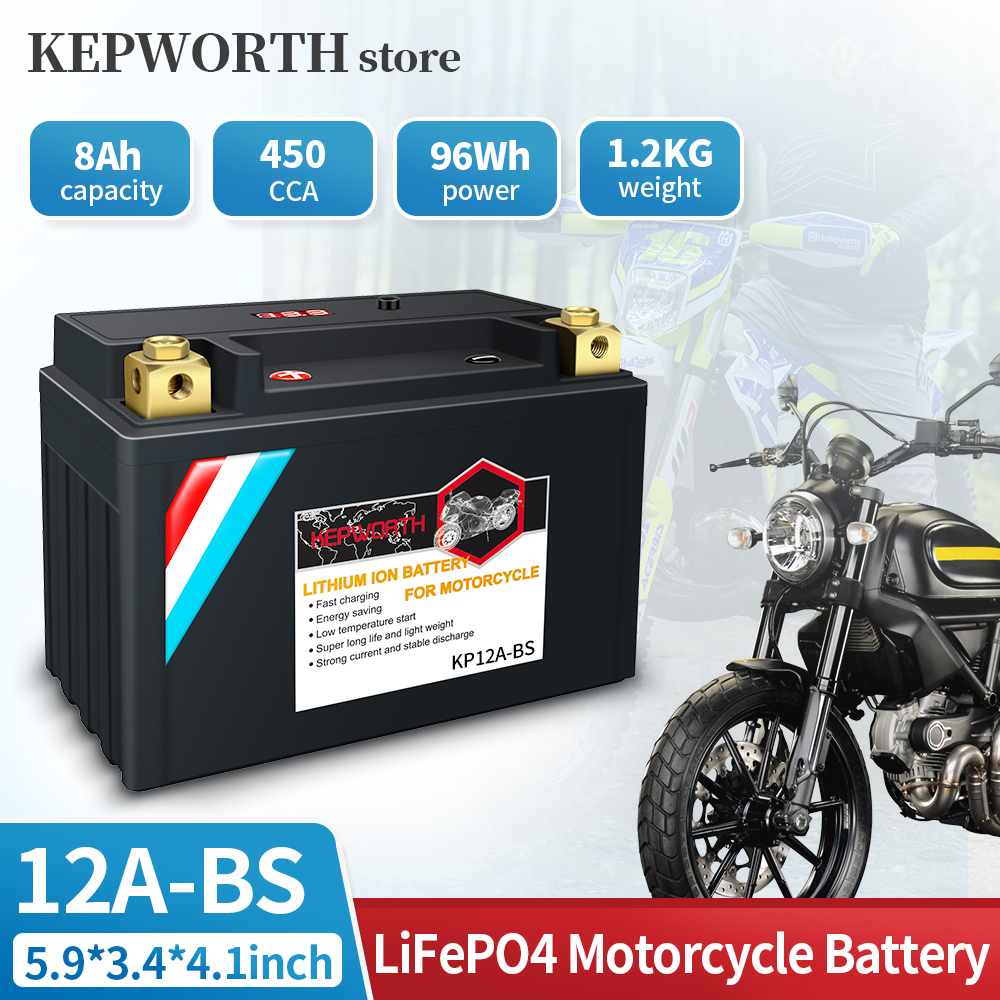12A-BS LiFePO4 オートバイバッテリー 12V 8Ah 450cca パワースポーツバッテリー交換 YTX12A-BS、BT12A-BS、TR 78-1320、ATX12A