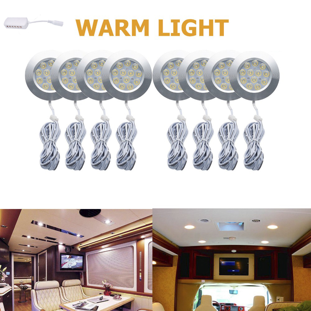 8X12V LED ウォーム LED ラウンドスポットインテリアドームシーリングライト 3 ワット車の RV キャラバンキャンピングカートレーラーキャンピングカーウォームライト 300 LM ウォーム 300