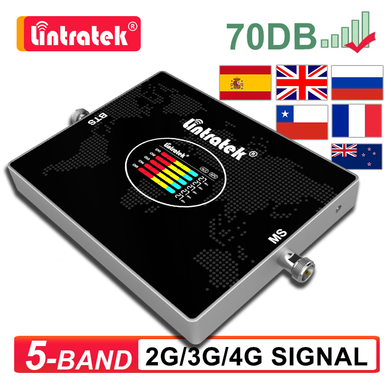 Lintratek 5 バンドセルラーアンプ LTE B28 700 B20 800 900 1800 2100 2600 信号リピータ 850 B5 2G 3G 4G 携帯電話ブースター