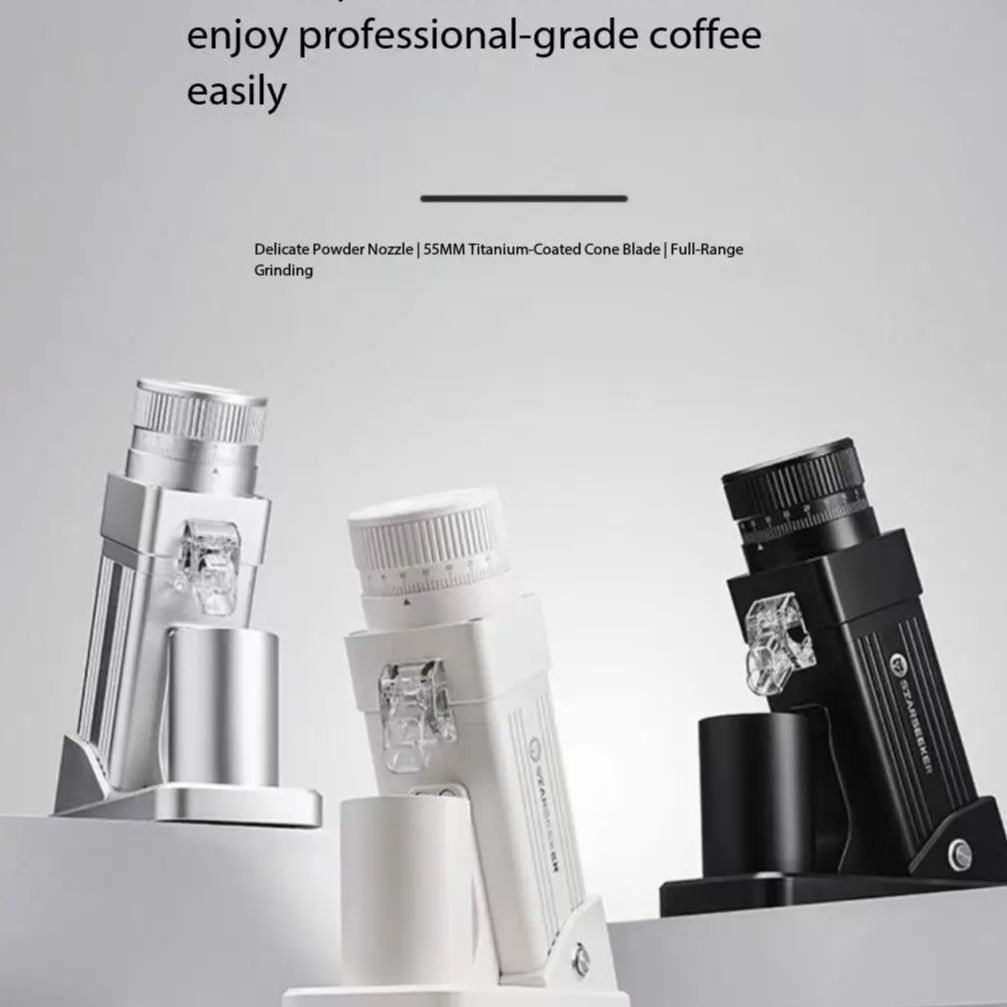 Explorer E55 Pro 電動コーヒーグラインダー - 家庭用エスプレッソ用小さなチタンメッキの円錐形のバリ