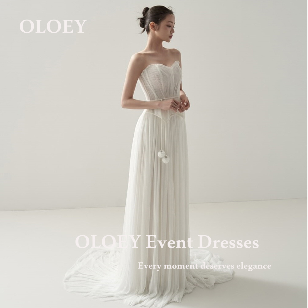 OLOEY ユニークなアイボリー A ラインのウェディングドレス韓国写真撮影恋人床の長さのブライダルドレスノースリーブコルセットカスタマイズ