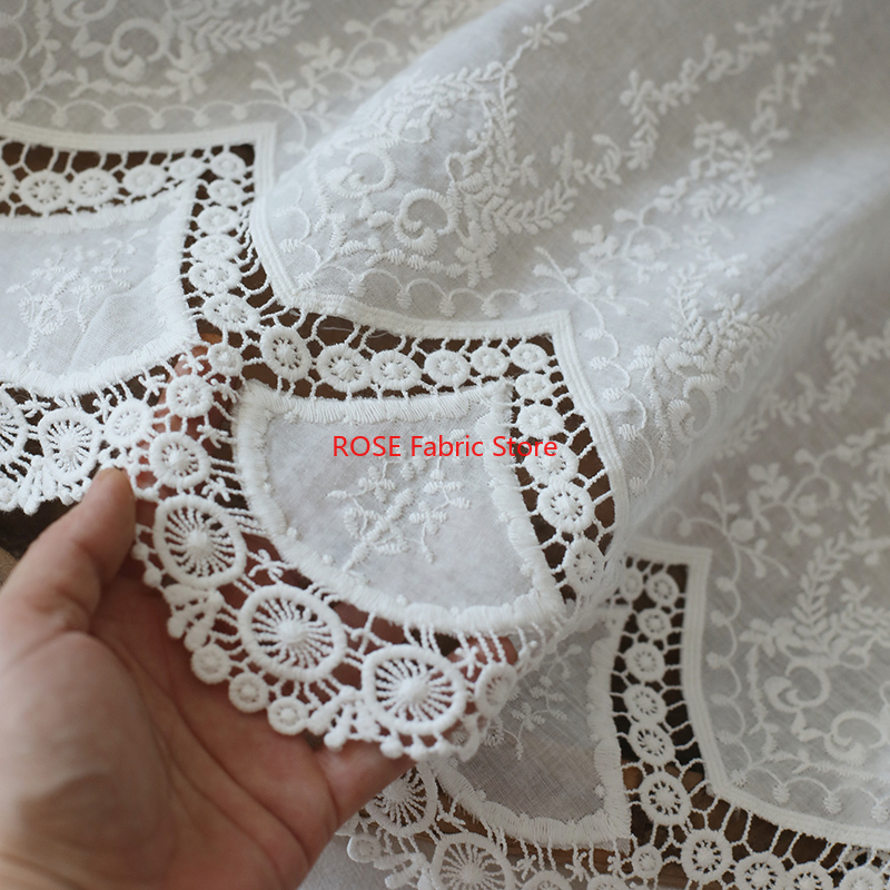 オフホワイト純粋な綿刺繍生地テーブルクロスカーテンや衣類 DIY 手作り縫製アクセサリー幅 1.3 メートル