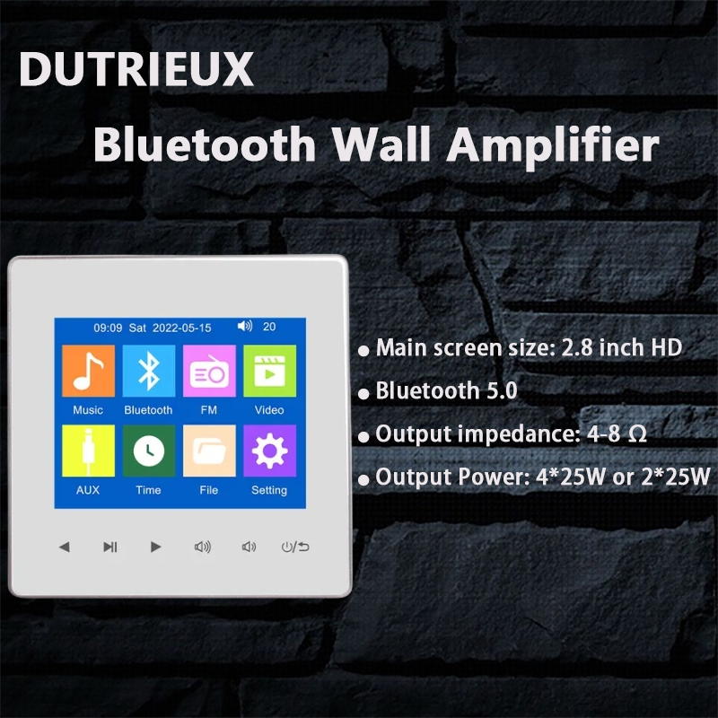 壁アンプ Bluetooth5.0 TF カード FM ホームシアター ホテルオーディオプレーヤー 2.8 インチのタッチボタン屋内 BGM システム-J