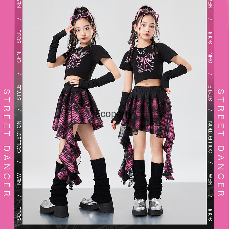 キッズファッションジャズダンス服 Kpop ヒップホップパフォーマンスウェア女の子のための黒ピンクシャッフル衣装子供ストリート Y2k 衣装