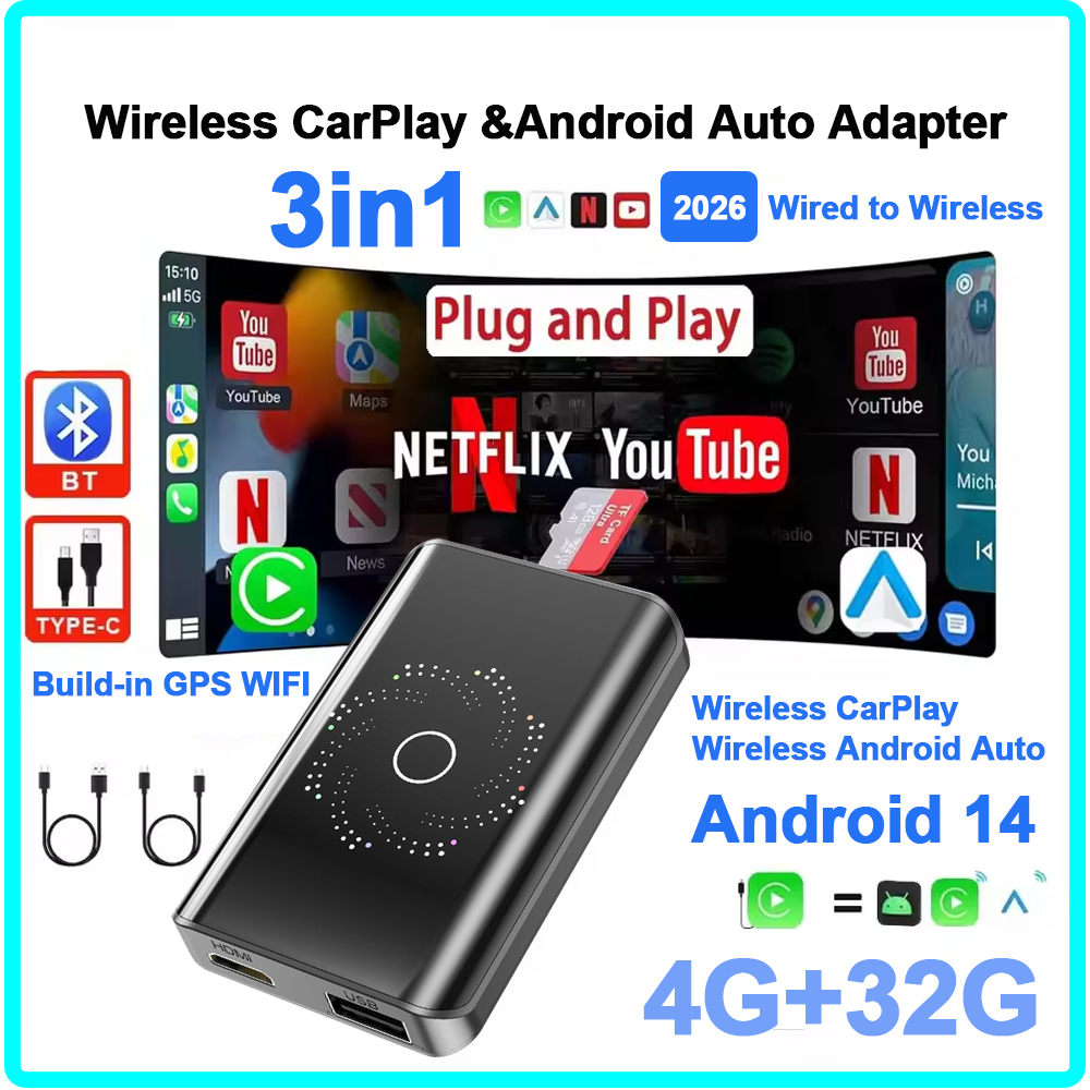 Android14 カー Ai ボックス ワイヤレス CarPlay Android Auto 4G 32G アダプター Youtube の Android TV ボックス Nexflit カー インテリジェント システム