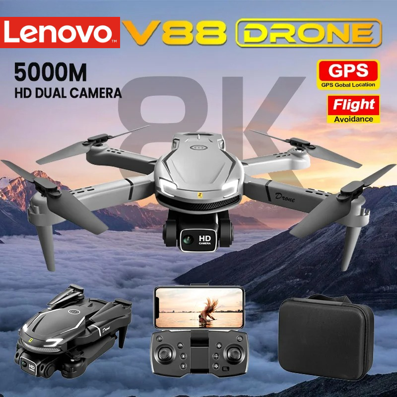 レノボ V88 ドローン 8K プロフェッショナルデュアルカメラ 5G 障害物ブラシレス回避写真撮影オプティカルフロー折りたたみ式 RC おもちゃドローン