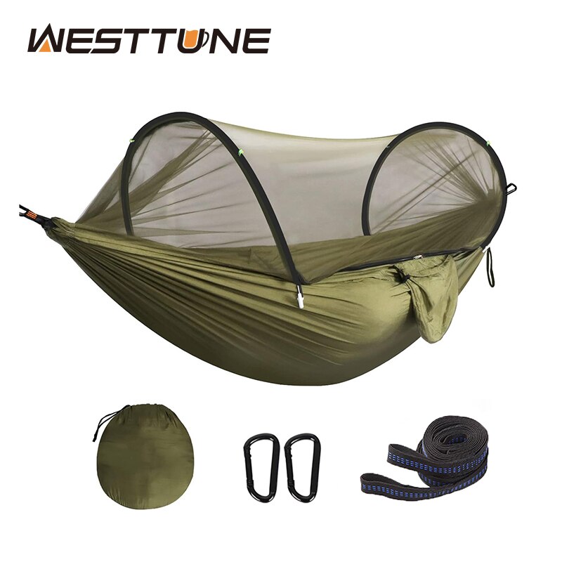 WESTTUNE 3 in 1 キャンプハンモック モスキートメッシュ付き 自動クイックオープニング ナイロンハンモック 防蚊ハンモック 屋外用