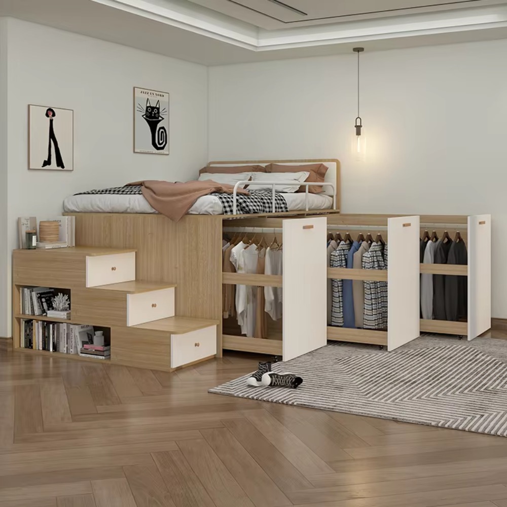 カスタム厚いパイン拡張可能な収納ベッドフレーム MDF 建設省スペース耐久性のある簡単な組み立て快適な寝室の家具