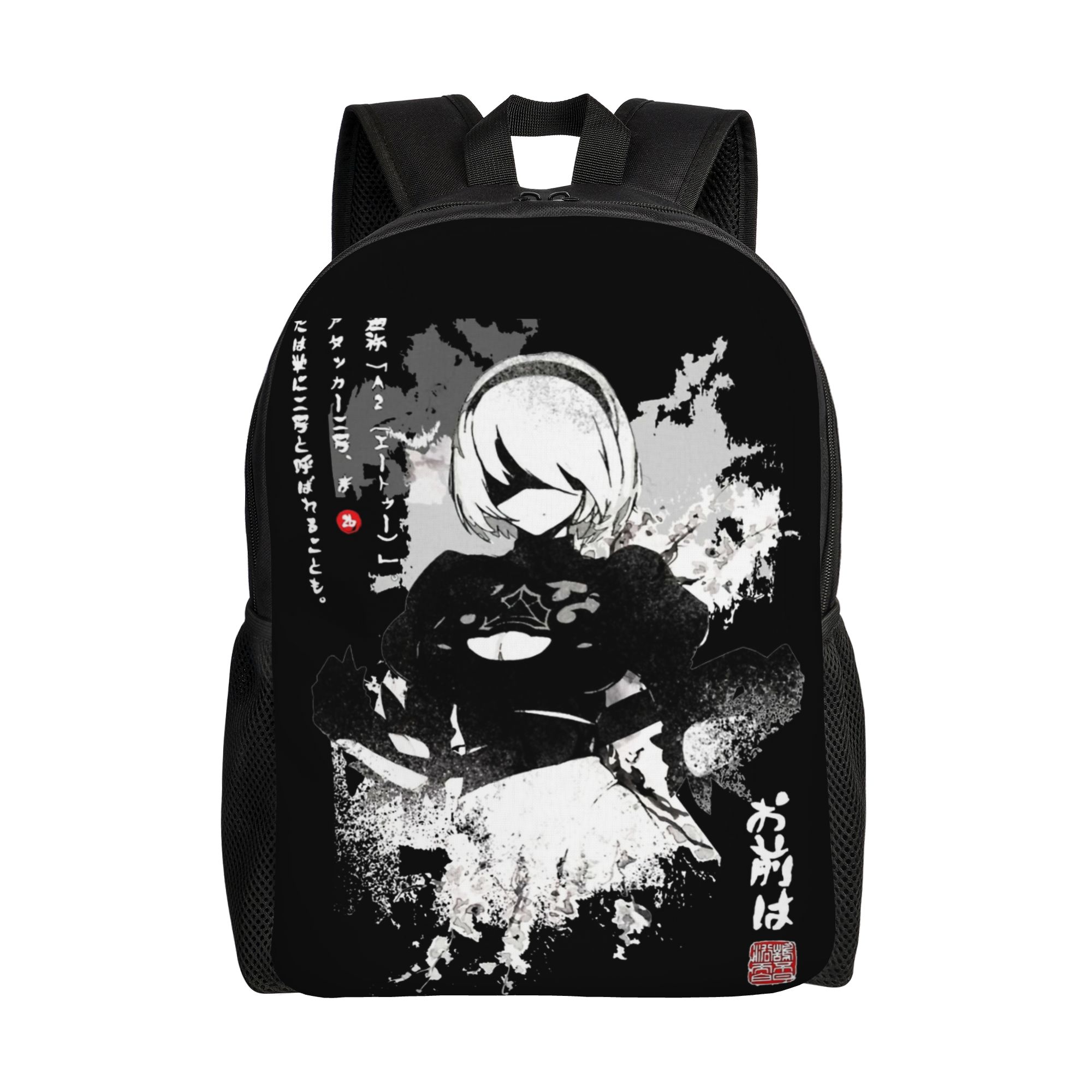 NieRs 2B 日本インク AO DEN バックパック男性女性十代の高校生ビジネスデイパックラップトップショルダーバッグポケット付き
