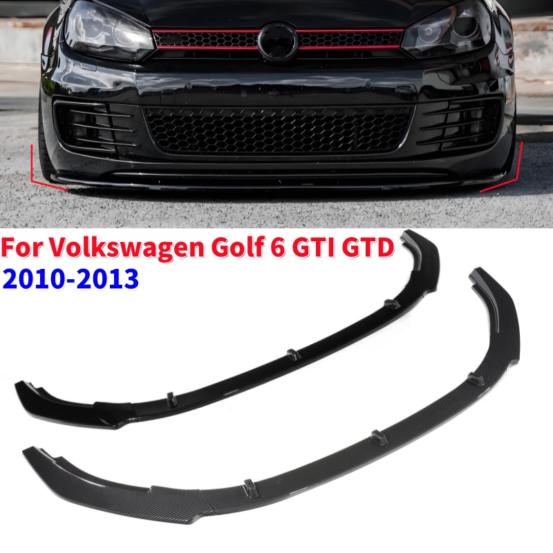 カーボンファイバールック/光沢のある黒の車のフロントバンパーリップボディキットスポイラーフォルクスワーゲンゴルフ 6 GTI GTD 2010-2013