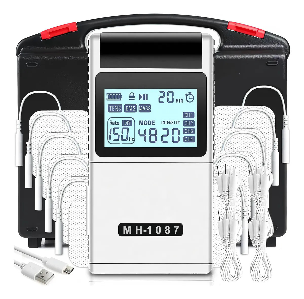 デジタル TENS EMS ユニット 4 チャンネル Tens 電気刺激装置 20 段階の強度レベルで痛みを軽減する充電式筋肉刺激装置