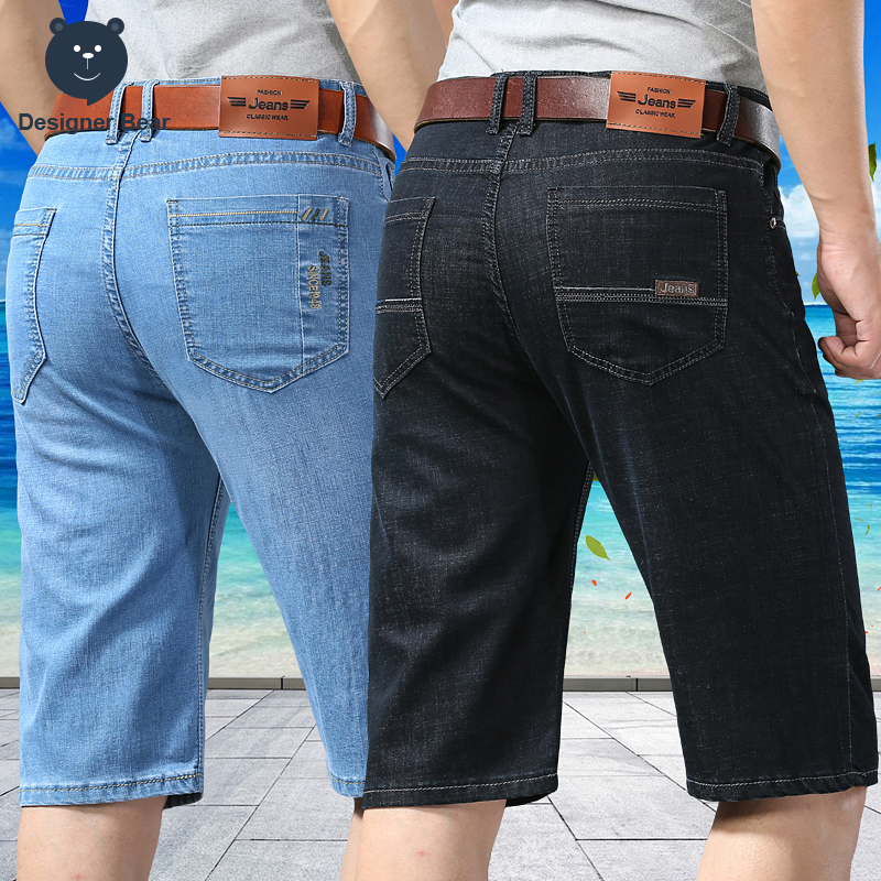 夏薄型メンズデニム膝丈ショーツビジネスストレートワークバミューダカジュアルジョルツジーンズ 3/4 ショーツ男性プラスサイズ 40
