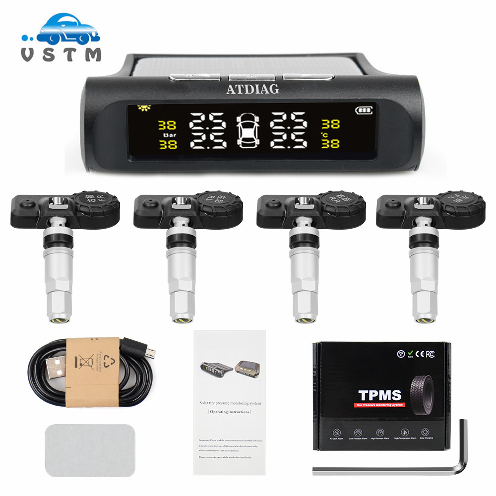 PromotionCar TPMS タイヤ空気圧監視システム ソーラー充電 HD デジタル LCD ディスプレイ自動警報システム ワイヤレス 4 センサー付き