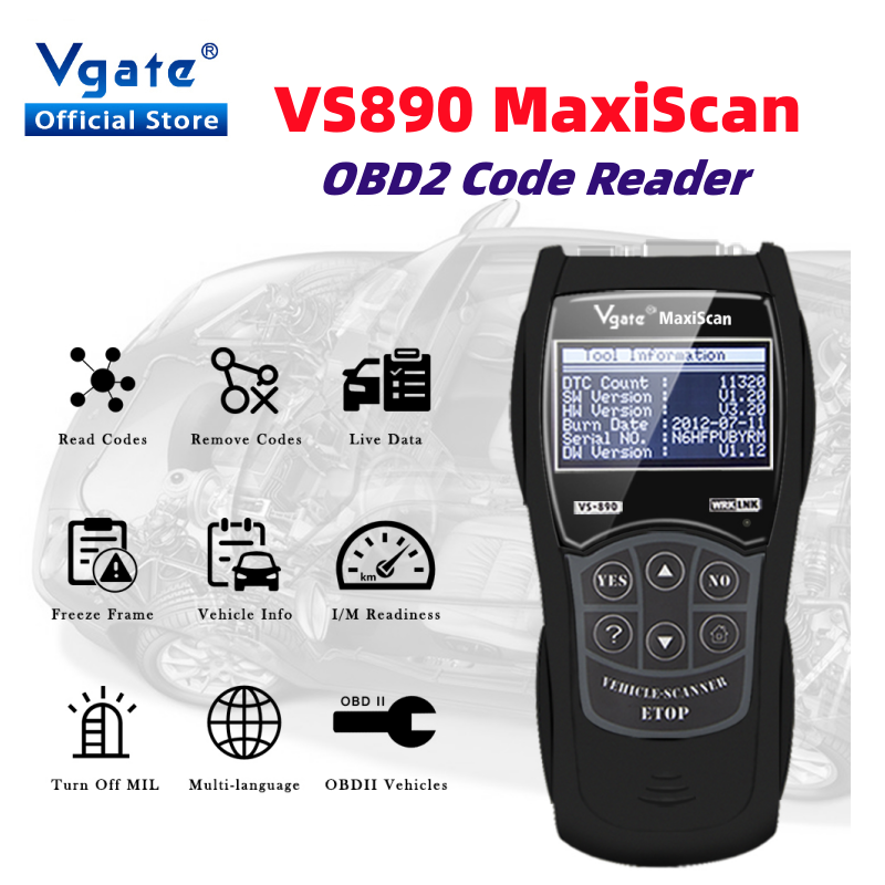 最新バージョン Vgate VS 890 OBD2 診断スキャナー VS890 SCAN ツール VS 890 CAN-BUS 多言語 OBD 2 車用コードリーダー