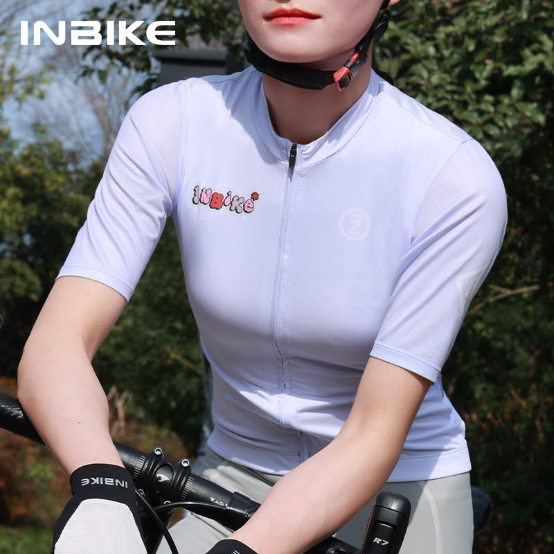 INBIKE 女性の夏サイクリング半袖通気性メッシュ生地滑り止めシリコン裾プロフェッショナルサイクリングジャージバイクトップ