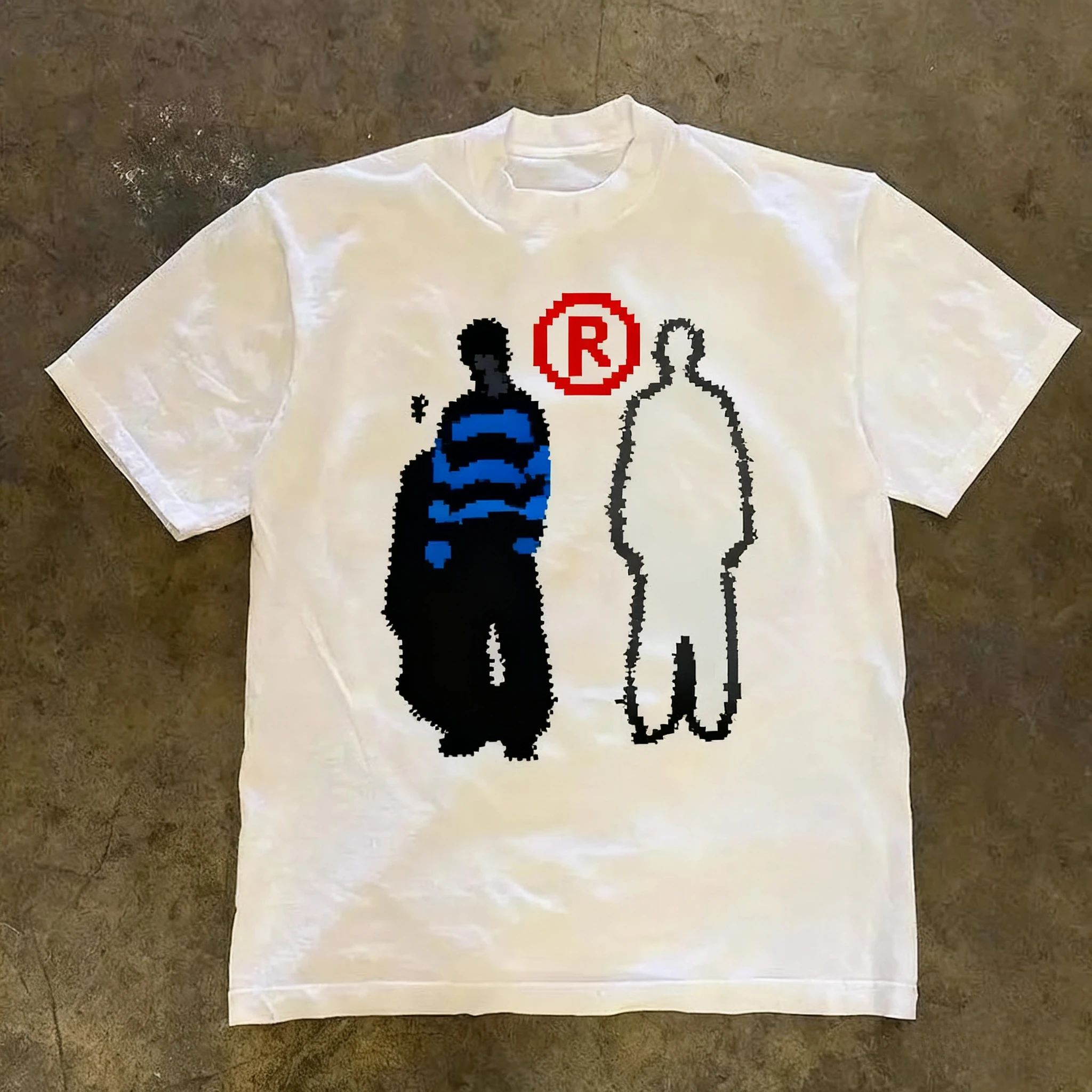 夏 2026 新しいヴィンテージハイストリートプリント Tシャツ高品質 Y2k スタイリッシュカジュアル通気性メンズクルーネックプリント Tシャツ