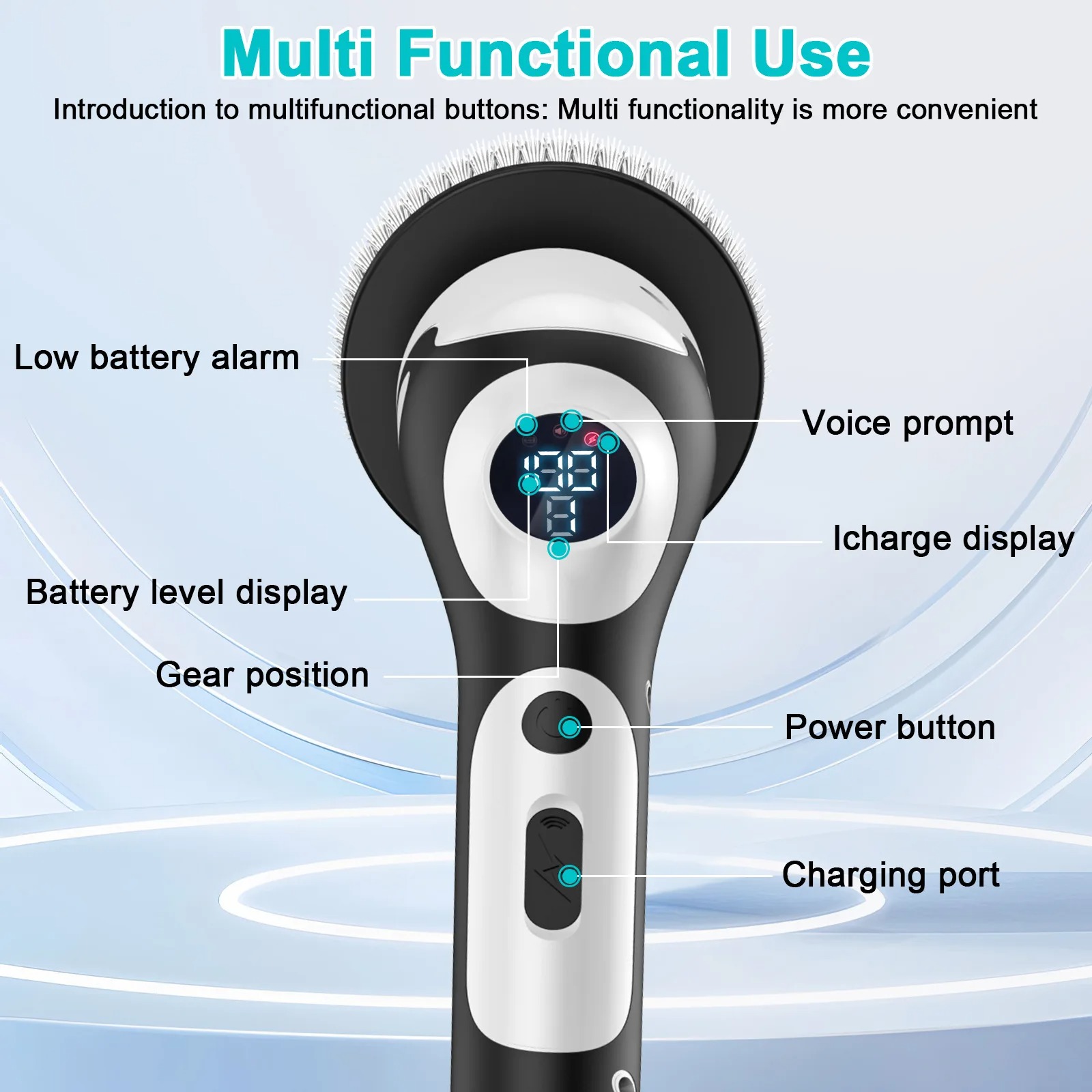 充電式多機能電動クリーニングブラシ 音声付き シンクタイルポット用スマートロータリースクラバー
