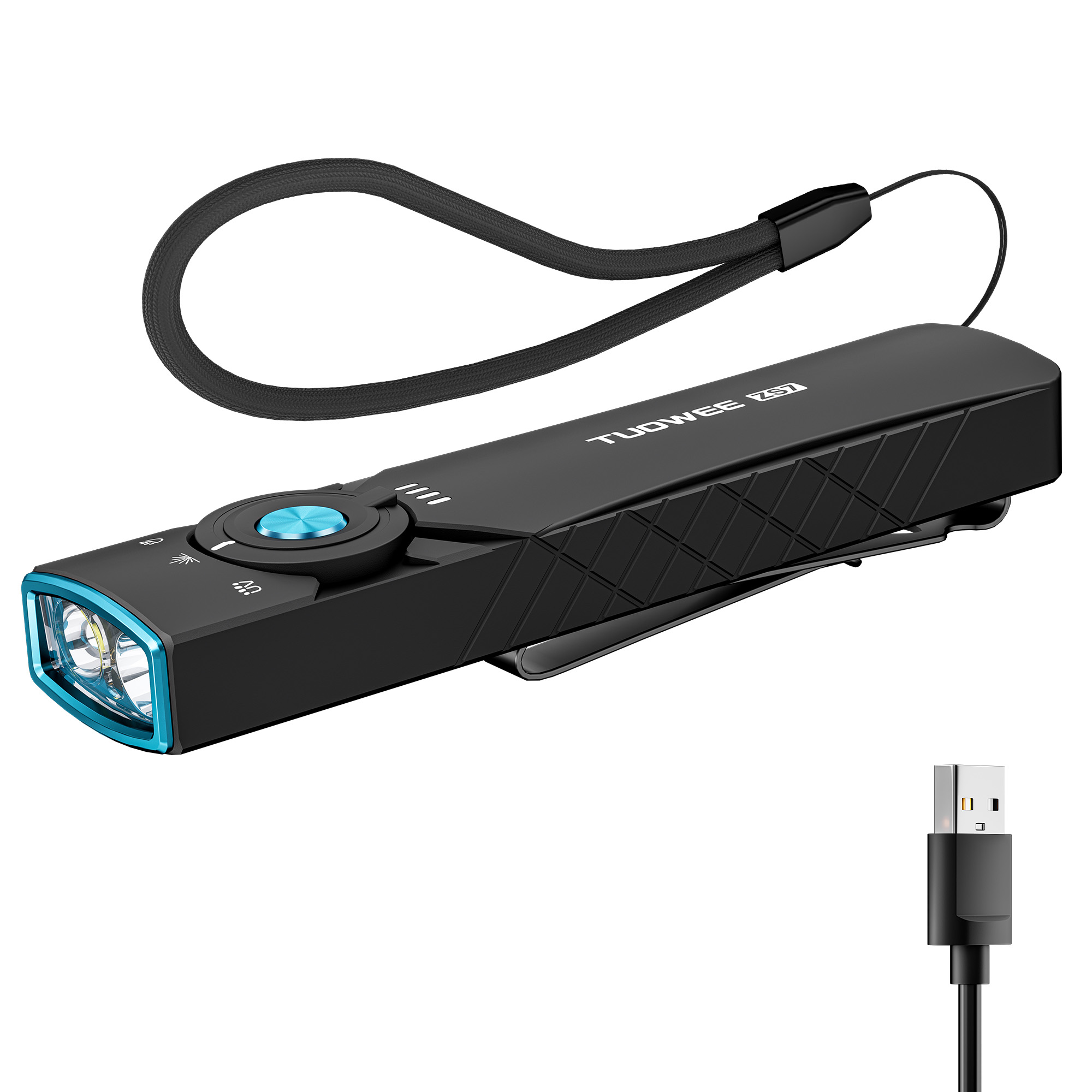 3in1 充電式 EDC 懐中電灯、白色 LED、UV および緑色ビーム、1500 ルーメンのフラット ポケット ワーク ライト、磁気緊急機能付き