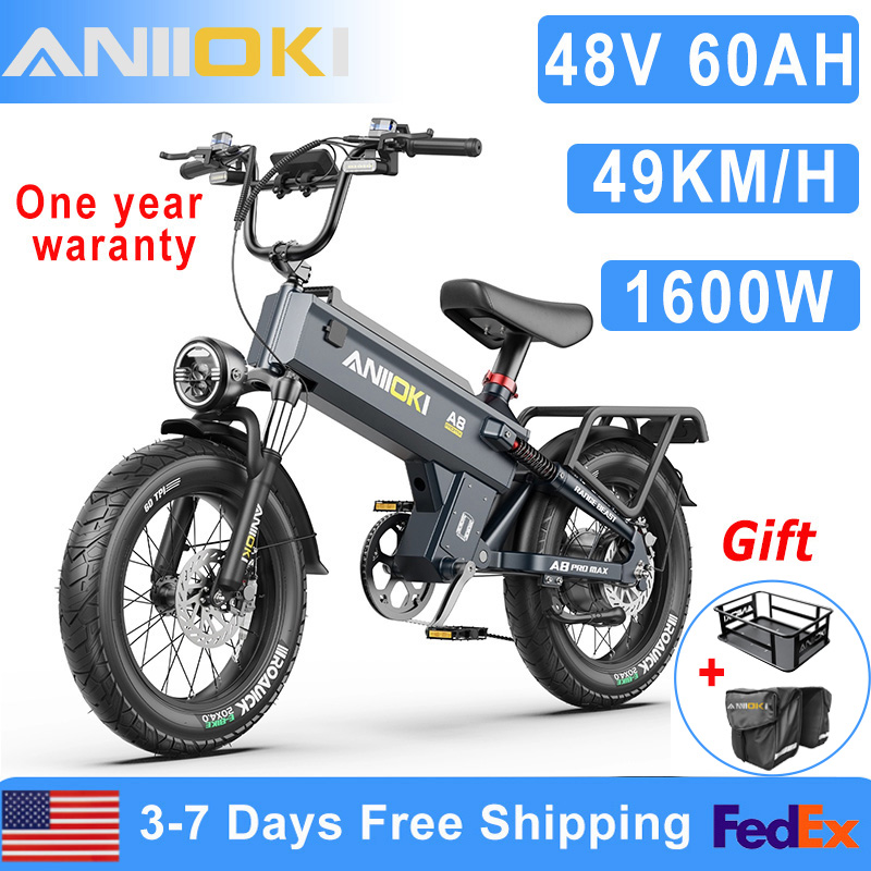 ANIIOKI 電動自転車 1600 ワットピークモーター 48V 60Ah 31mph バッテリー電動自転車 20 "*4" 脂肪タイヤ A8 Pro Max E-Bike 大人用