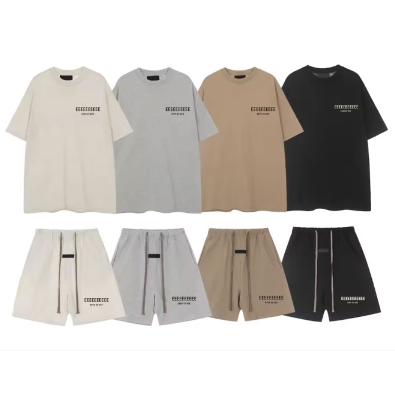 ダブルラインレタープリントTシャツ&ショーツセット 26SSシリーズ 定番ブランド ユニセックス アーバンファッション