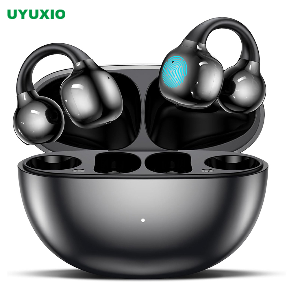 UYUXIO BT 5.4 クリップオンイヤフォン ワイヤレス オープンイヤー ヘッドフォン 再生時間 72 時間、長時間バッテリー寿命を備えたスポーツ ワークアウト用のイヤーバッド