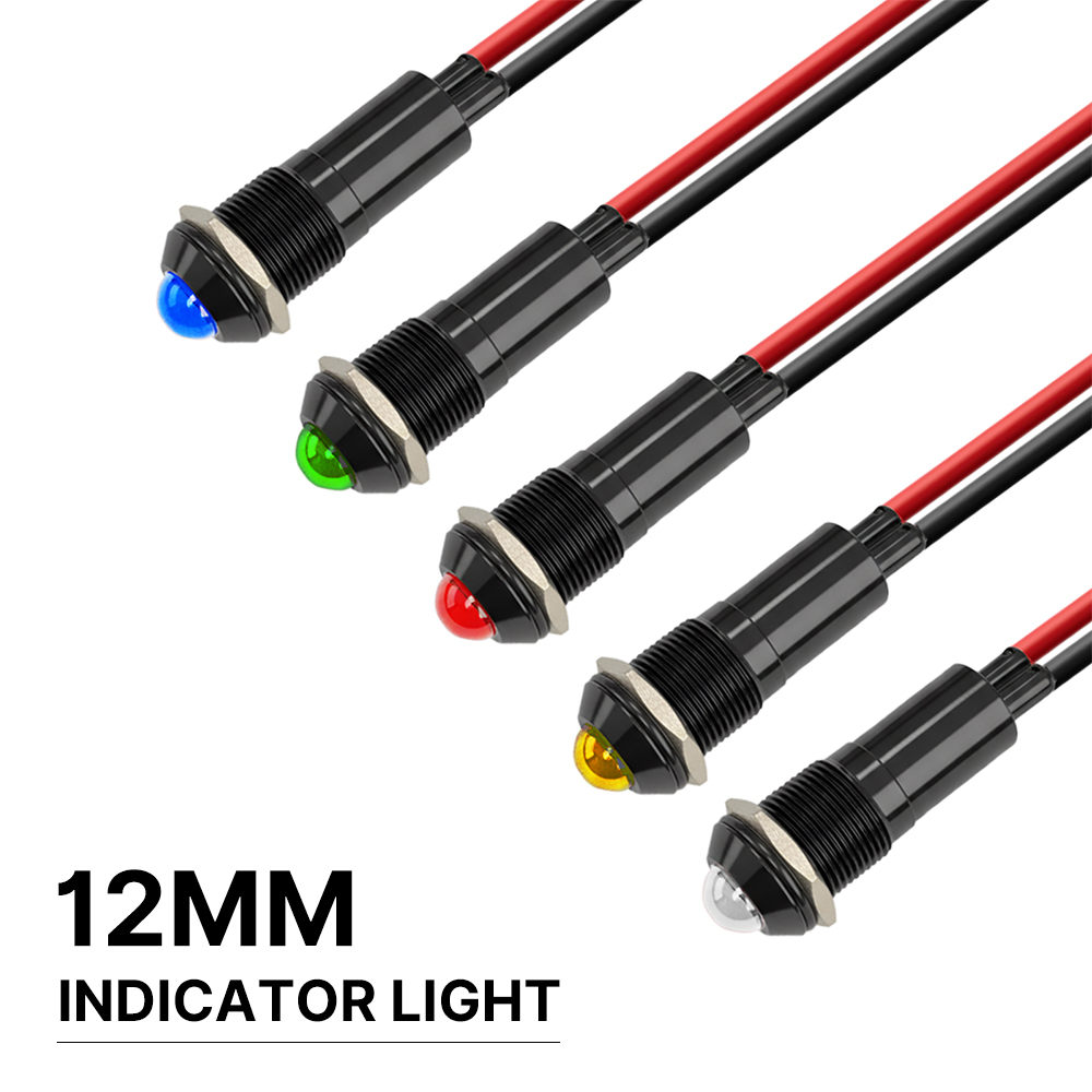 FILN 5/25 個 12 ミリメートル IP67 防水信号ランプ LED ブラックメタルインジケータライト 12 V-24 V ダッシュボード信号ランプ車マリンボート