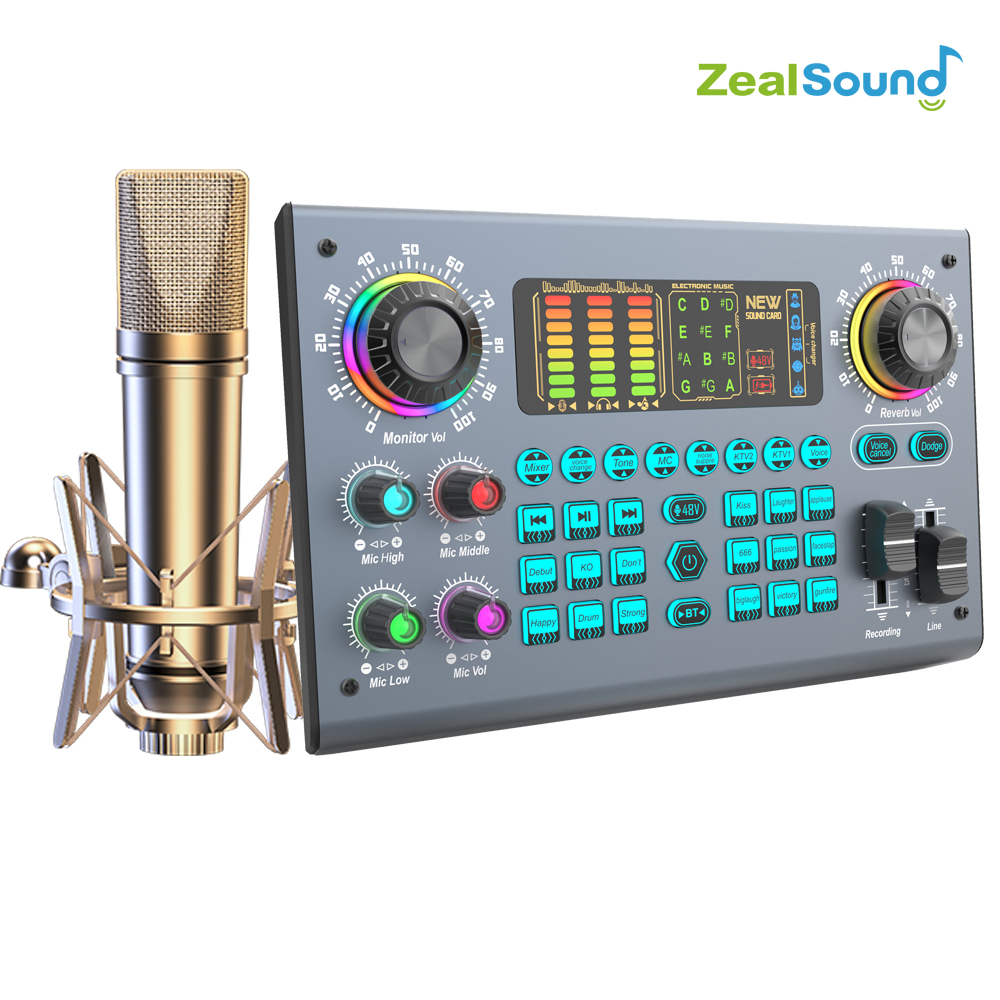 Zealsound プロフェッショナル ポッドキャスト ライブ サウンドカード機器バンドル 48V XLR マイク付き PC 録音 歌 ストリーミング ゲーム用