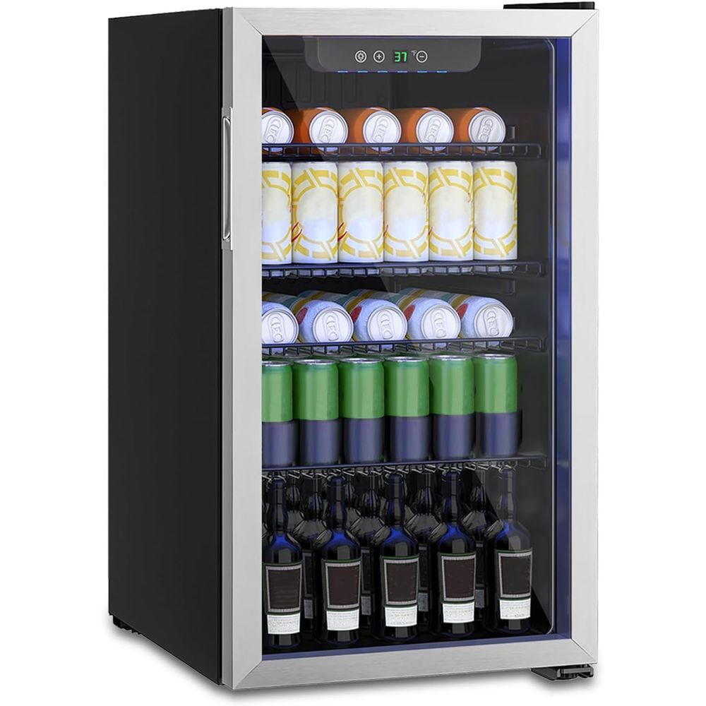 デジタルディスプレイ、取り外し可能な棚、ソーダ、ワインなど用のリバーシブルガラスドアを備えたポータブルミニ飲料冷蔵庫