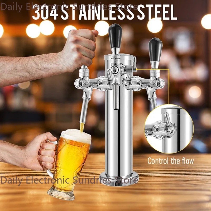 3 蛇口ドラフトビールタワー 3 インチ シルバーコラム Kegerator ビールディスペンサー 流量調整可能なノブバーアクセサリー付き