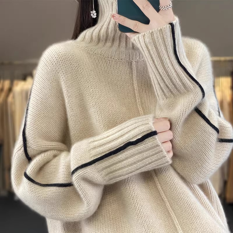 女性のゆったりとしたハイネックの厚手の100％ピュアカシミアセーター、豪華な冬のインナーウェア、柔らかくてとても美しいです。