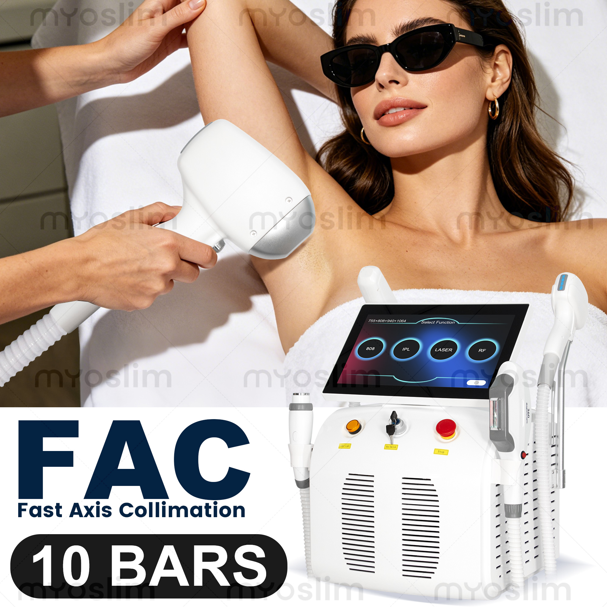 Fac 4-In-1 ソプラノチタン脱毛プロフェッショナルダイオード IPL Nd Yag ピコセカンドオプト脱毛タトゥー除去