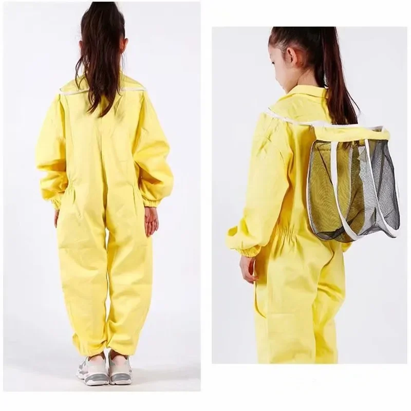 耐久性のある輸出型防護服黄色の純粋な綿の子供用ジャンプスーツ抗蜂宇宙服抗蜂帽子