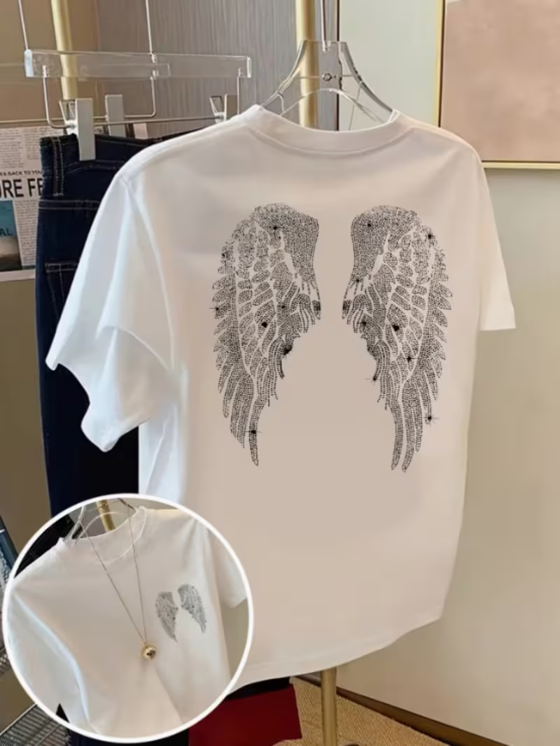 Angel Wings ホットプレスプリント T シャツ、フロント