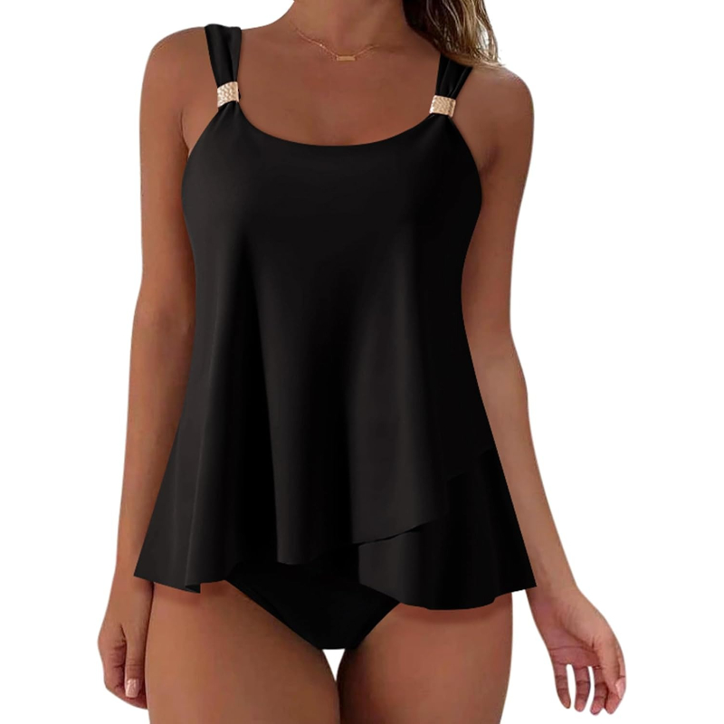 Women Split Bathing Suit Ruffle Adjustable Suspender High Waisted Tummy Control Tankini Set 2026 Summer Beach Vacation Swimsuit
