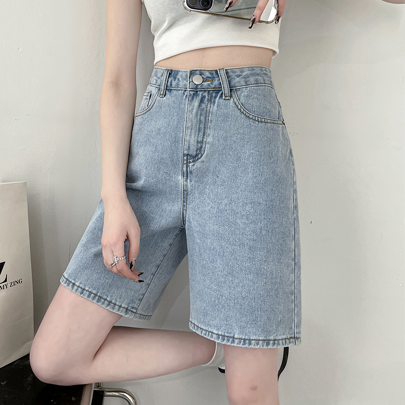 2024 夏の新しい女性ショーツジーンズだぶだぶストレートヴィンテージストリートジーンズショーツ女性服ブルーブラック Y2K